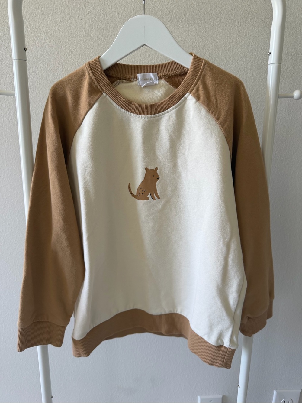 Jamie Kay Cream and Tan Raglan Sweatshirt with Bear Print